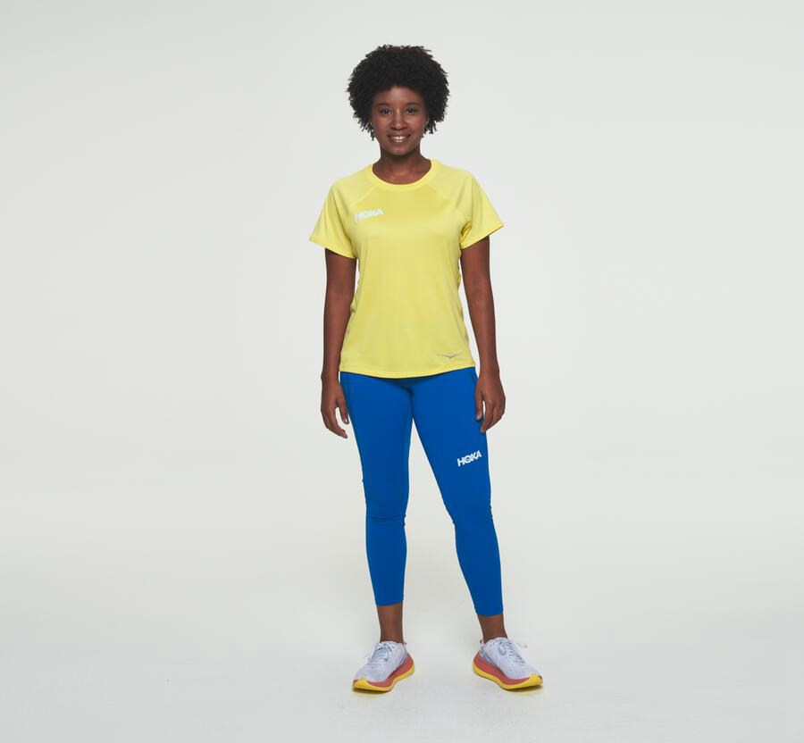 Hoka One One Performance Kort Sleeve Top Dam - Gula - LBOVJ-9816